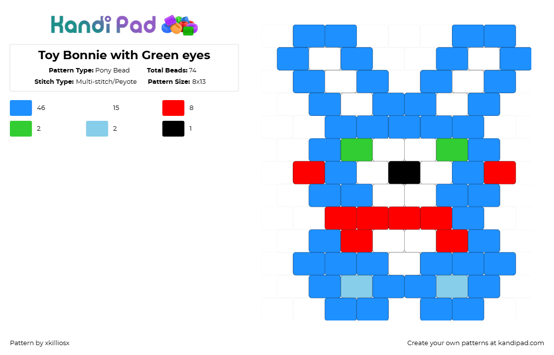Toy Bonnie with Green eyes - Pony Bead Pattern by xkilliosx on Kandi Pad - light blue