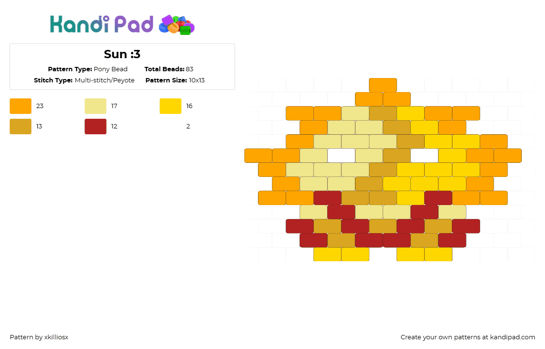 Sun :3 - Pony Bead Pattern by xkilliosx on Kandi Pad - yellow,orange