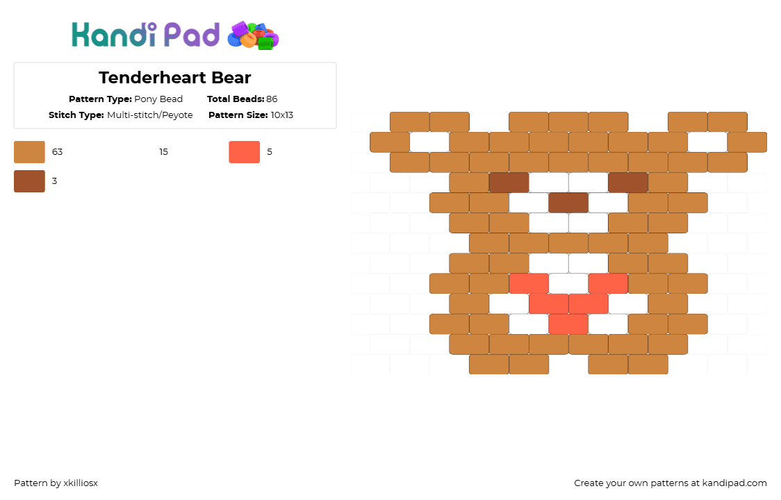 Tenderheart Bear - Pony Bead Pattern by xkilliosx on Kandi Pad - orange