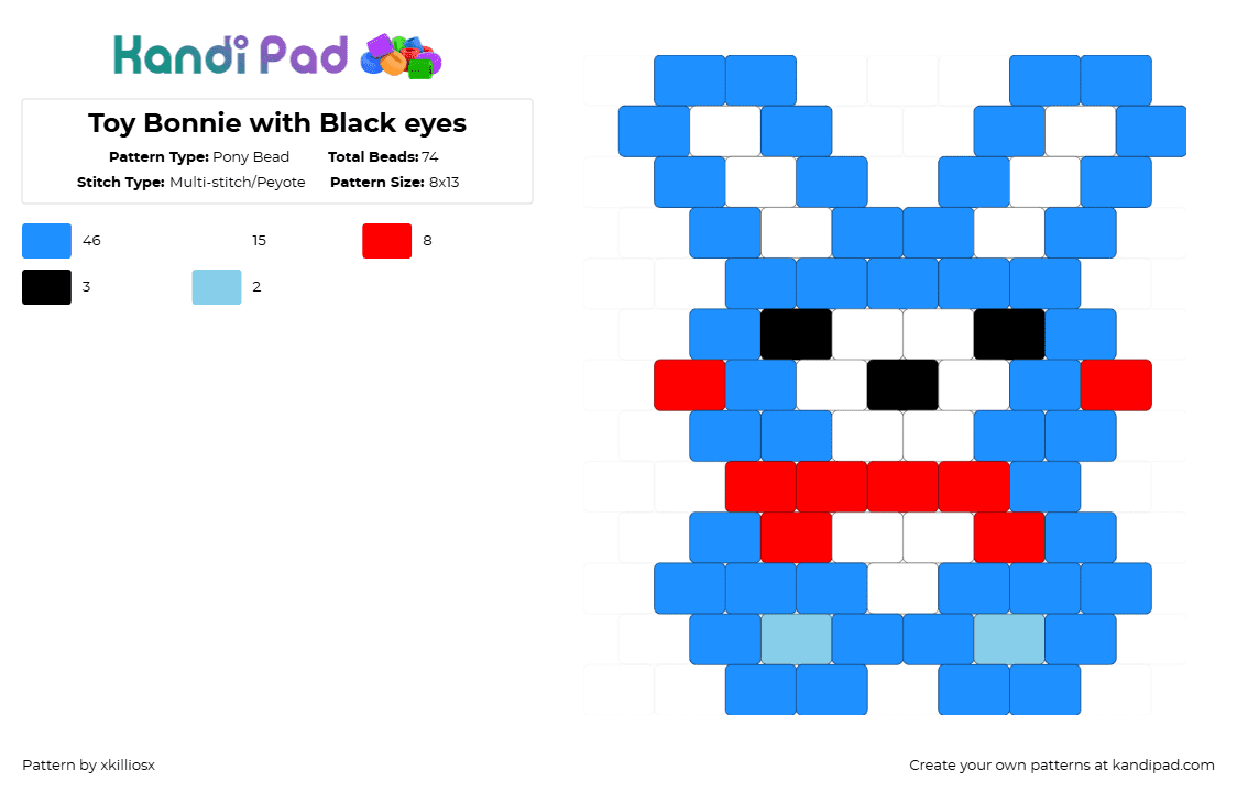 Toy Bonnie with Black eyes - Pony Bead Pattern by xkilliosx on Kandi Pad - light blue