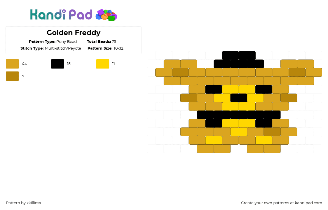 Golden Freddy - Pony Bead Pattern by xkilliosx on Kandi Pad - orange