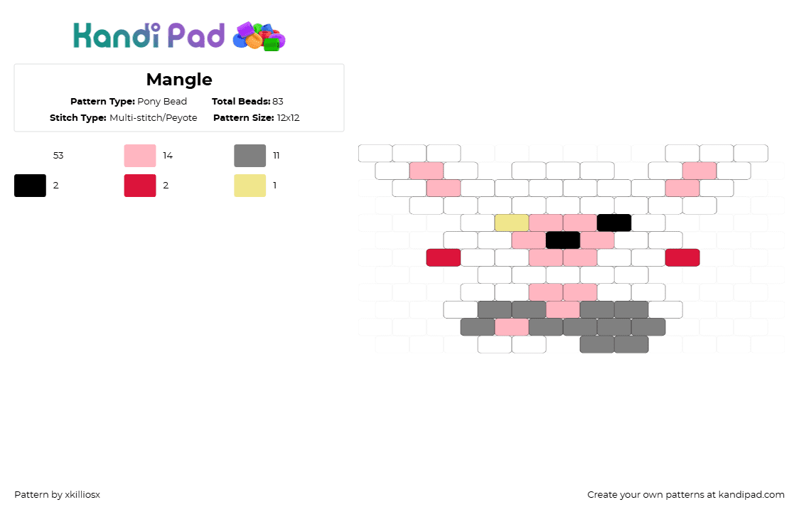 Mangle - Pony Bead Pattern by xkilliosx on Kandi Pad - white,pink,gray