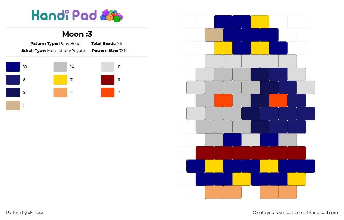 Moon :3 - Pony Bead Pattern by xkilliosx on Kandi Pad - beige,purple