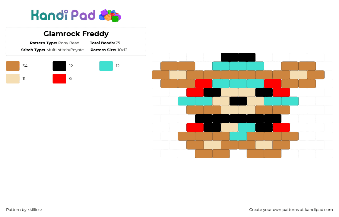 Glamrock Freddy - Pony Bead Pattern by xkilliosx on Kandi Pad - orange