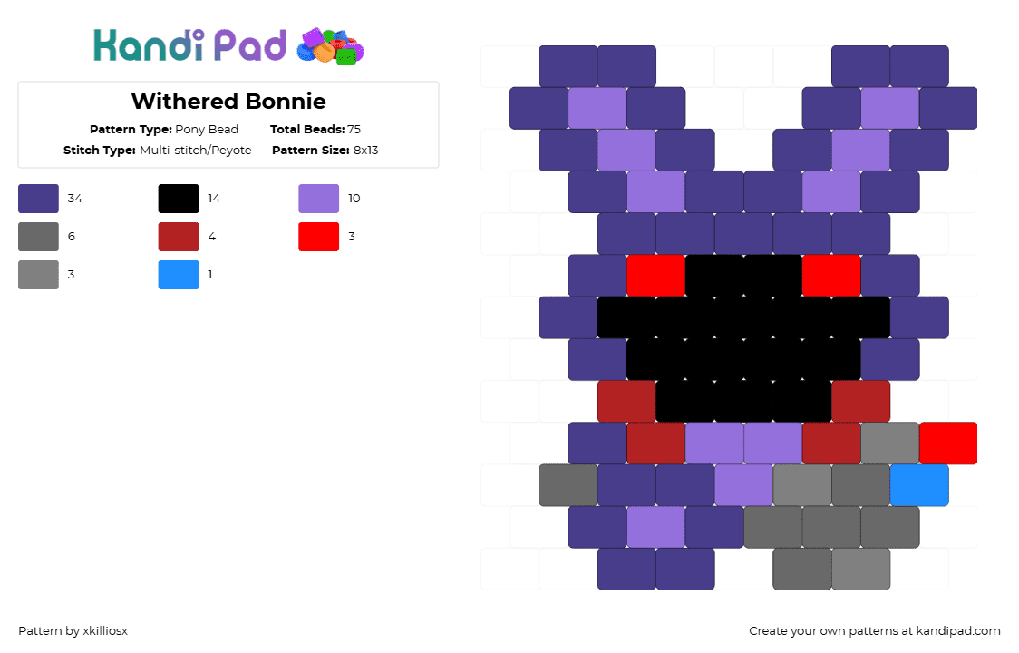 Withered Bonnie - Pony Bead Pattern by xkilliosx on Kandi Pad - purple