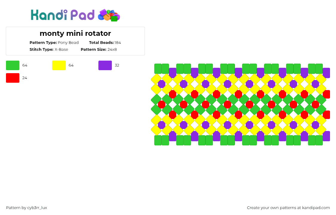 monty mini rotator - Pony Bead Pattern by cyb3rr_lux on Kandi Pad - green,yellow,monty,fnaf,security breach