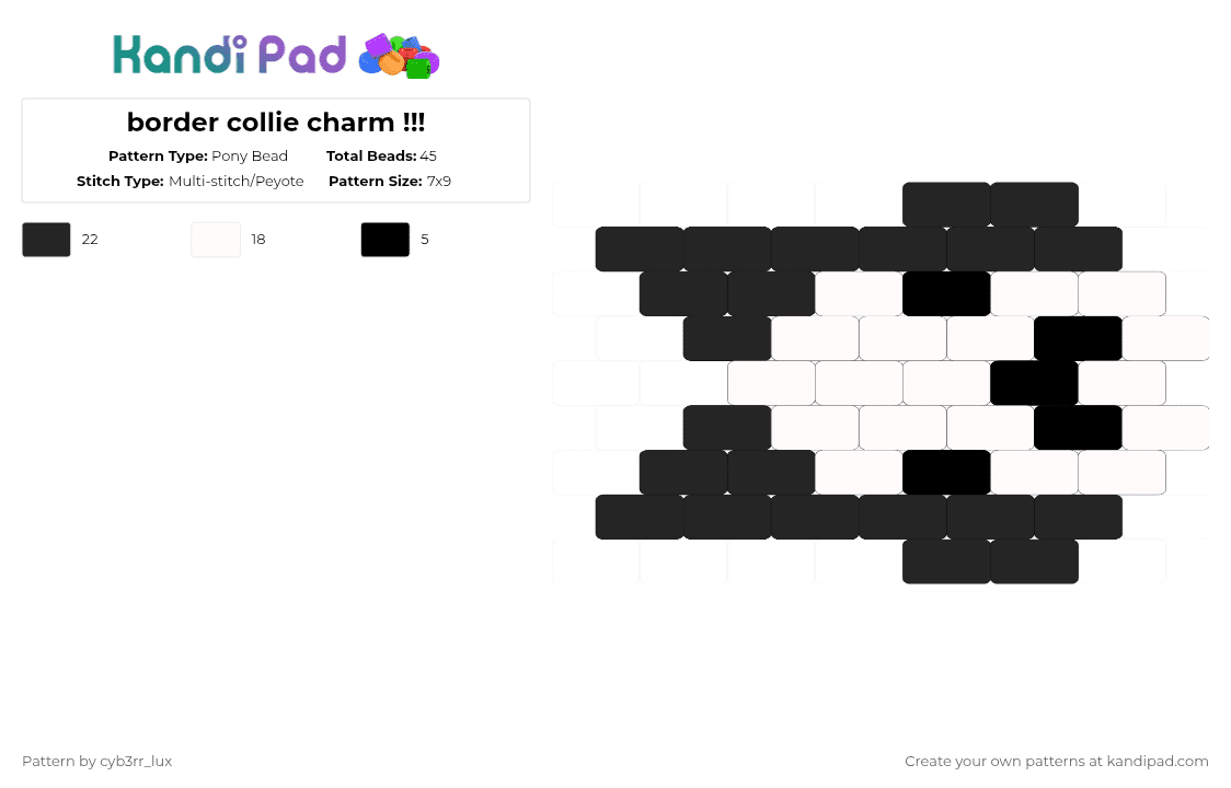 border collie charm !!! - Pony Bead Pattern by cyb3rr_lux on Kandi Pad - black,white