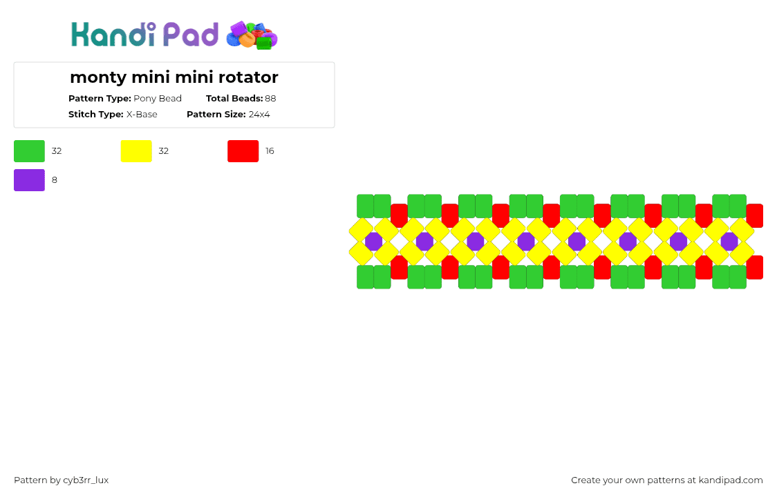 monty mini mini rotator - Pony Bead Pattern by cyb3rr_lux on Kandi Pad - green,yellow,fnaf,monty,security breach
