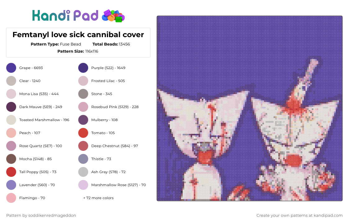 Femtanyl love sick cannibal cover - Fuse Bead Pattern by soddikenredmageddon on Kandi Pad - purple,pink,beige