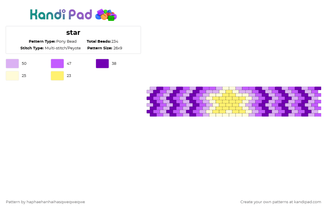 star - Pony Bead Pattern by haphaehanhaihasqweqweqwe on Kandi Pad - pink,purple,star