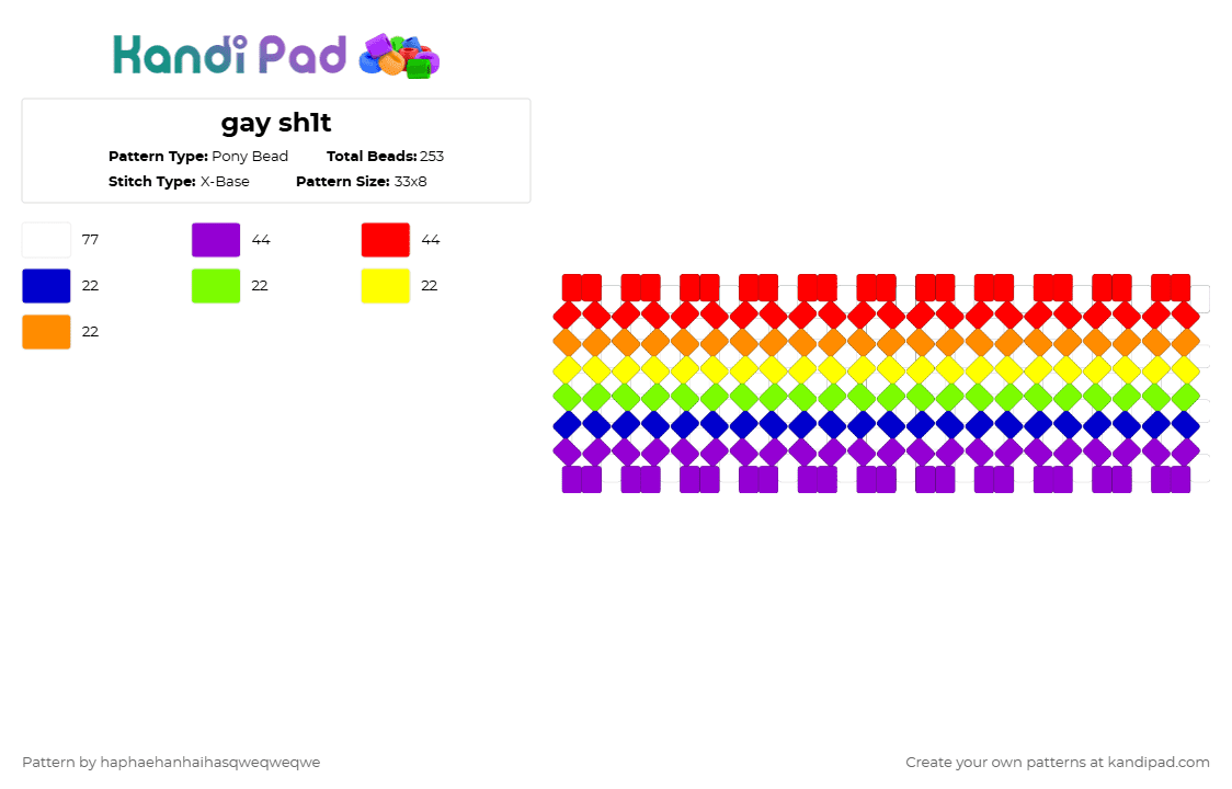rainbow - Pony Bead Pattern by haphaehanhaihasqweqweqwe on Kandi Pad - purple,red