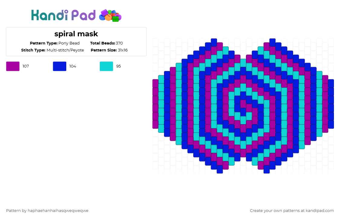 spiral mask - Pony Bead Pattern by haphaehanhaihasqweqweqwe on Kandi Pad - pink,purple
