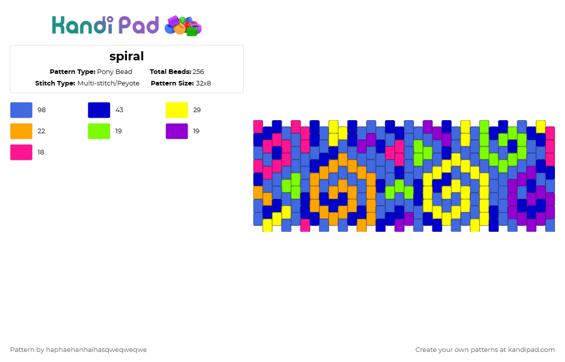 spiral - Pony Bead Pattern by haphaehanhaihasqweqweqwe on Kandi Pad - blue,purple,spiral,swirl,rainboe,rainbow,lgbt
