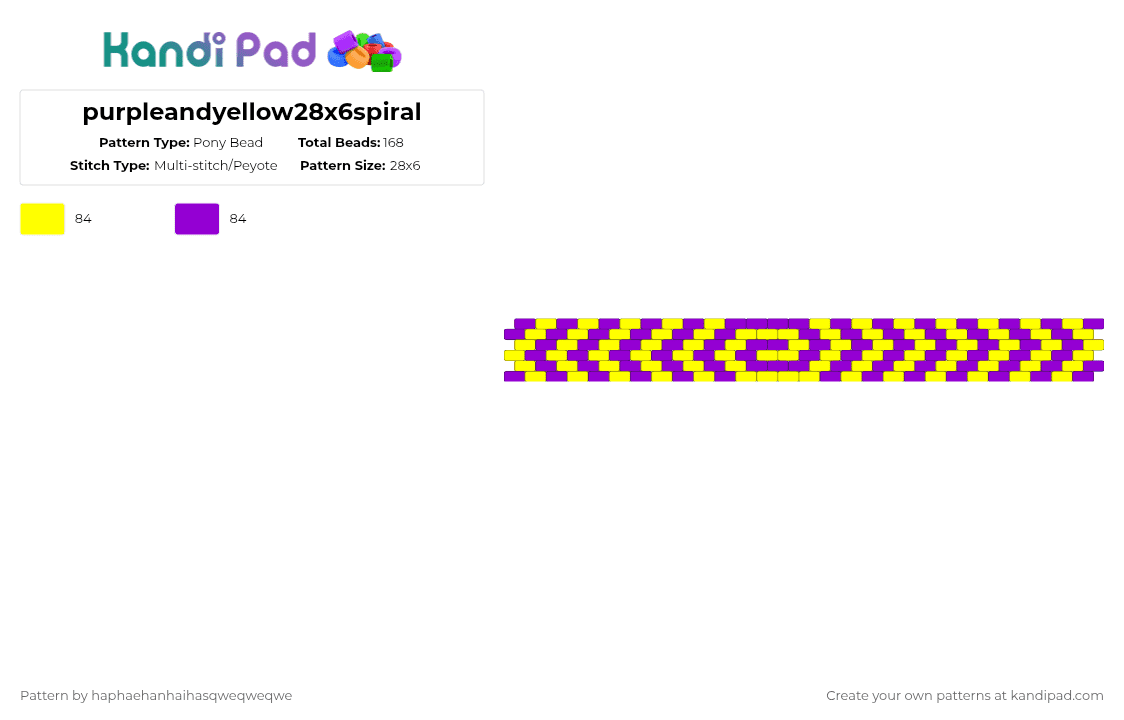 purpleandyellow28x6spiral - Pony Bead Pattern by haphaehanhaihasqweqweqwe on Kandi Pad - yellow,purple