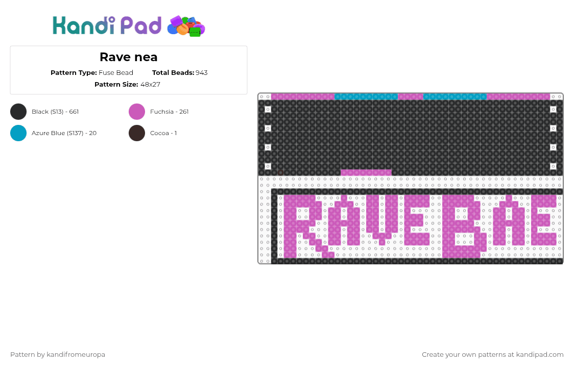Rave nea - Fuse Bead Pattern by kandifromeuropa on Kandi Pad - black,pink
