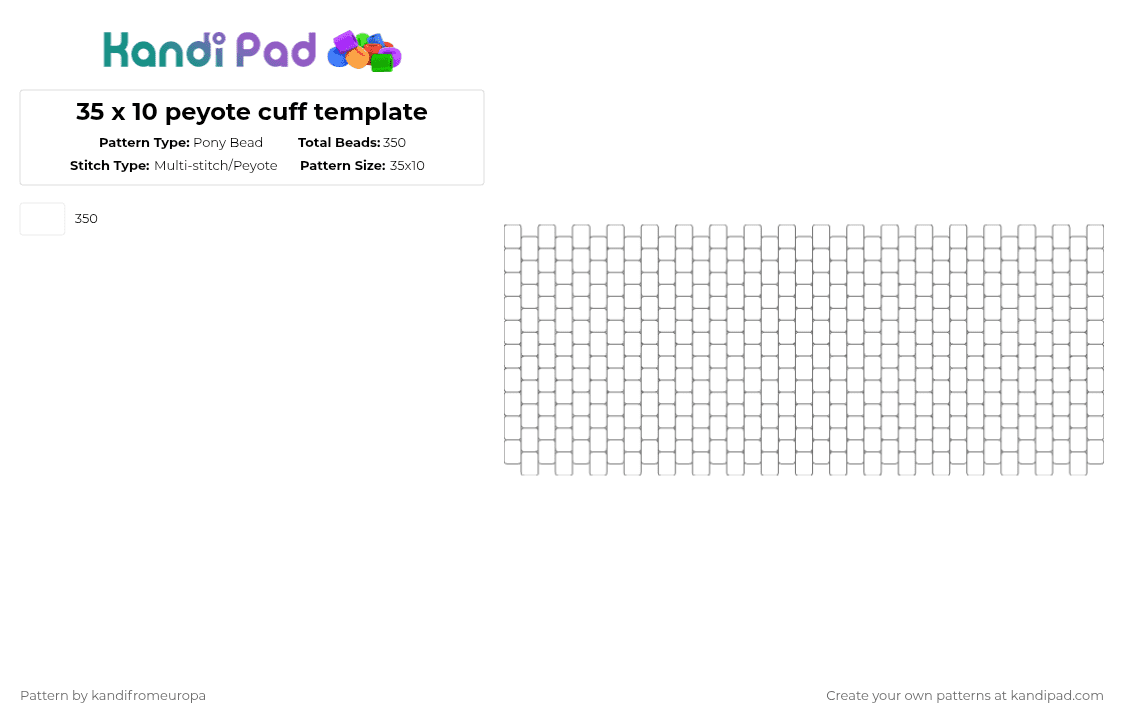 35 x 10 peyote cuff template - Pony Bead Pattern by kandifromeuropa on Kandi Pad - white