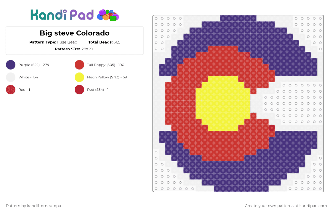 Big steve Colorado - Fuse Bead Pattern by kandifromeuropa on Kandi Pad - purple,red