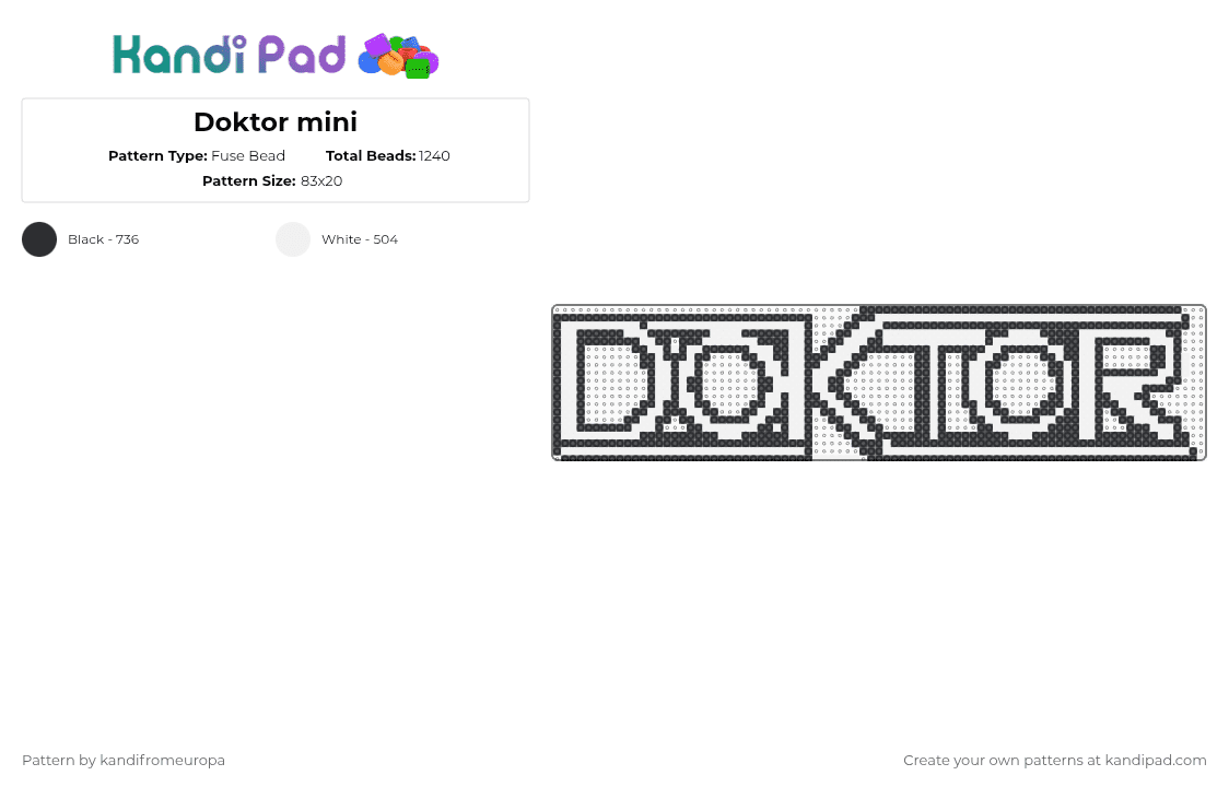 Doktor mini - Fuse Bead Pattern by kandifromeuropa on Kandi Pad - black,white