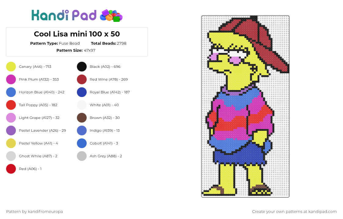 Cool Lisa mini 100 x 50 - Fuse Bead Pattern by kandifromeuropa on Kandi Pad - red,yellow,pink