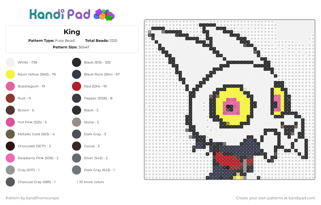 King - Fuse Bead Pattern by kandifromeuropa on Kandi Pad - white,yellow,purple,red,colorful