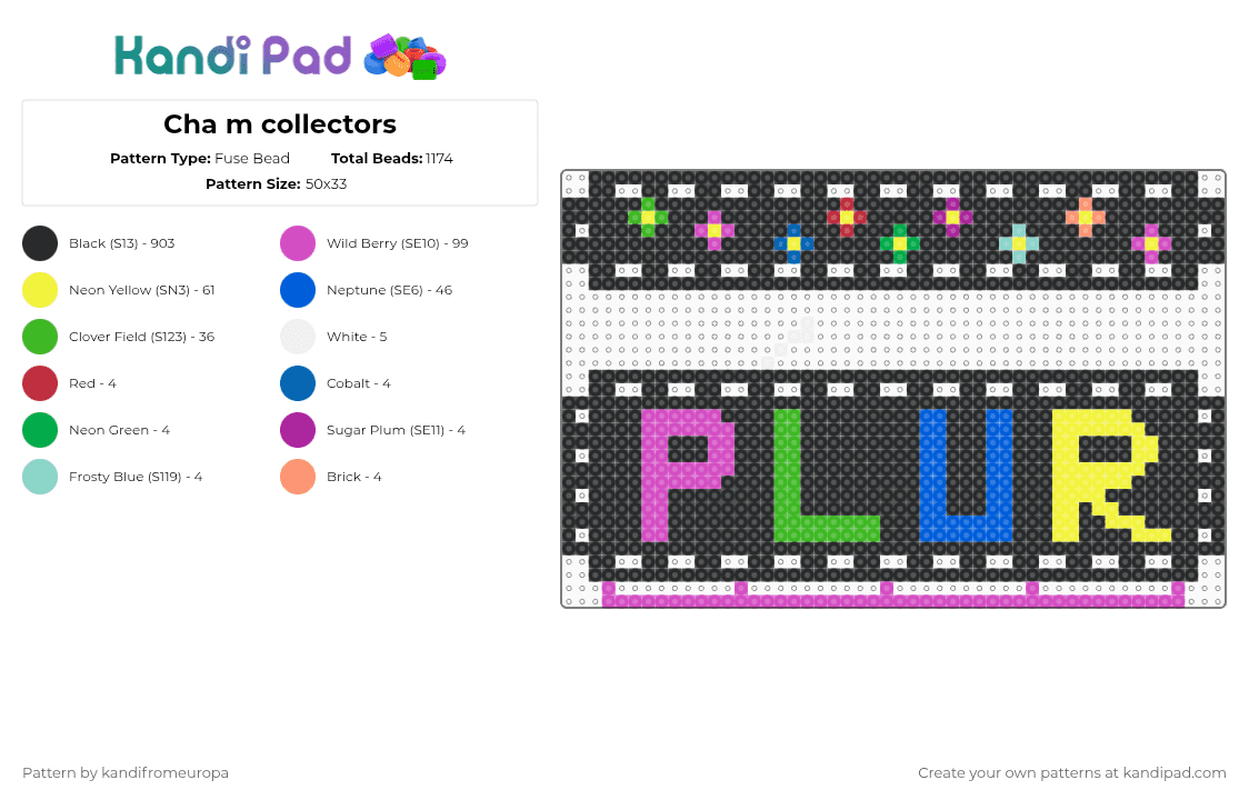Cha m collectors - Fuse Bead Pattern by kandifromeuropa on Kandi Pad - black,green,pink,colorful