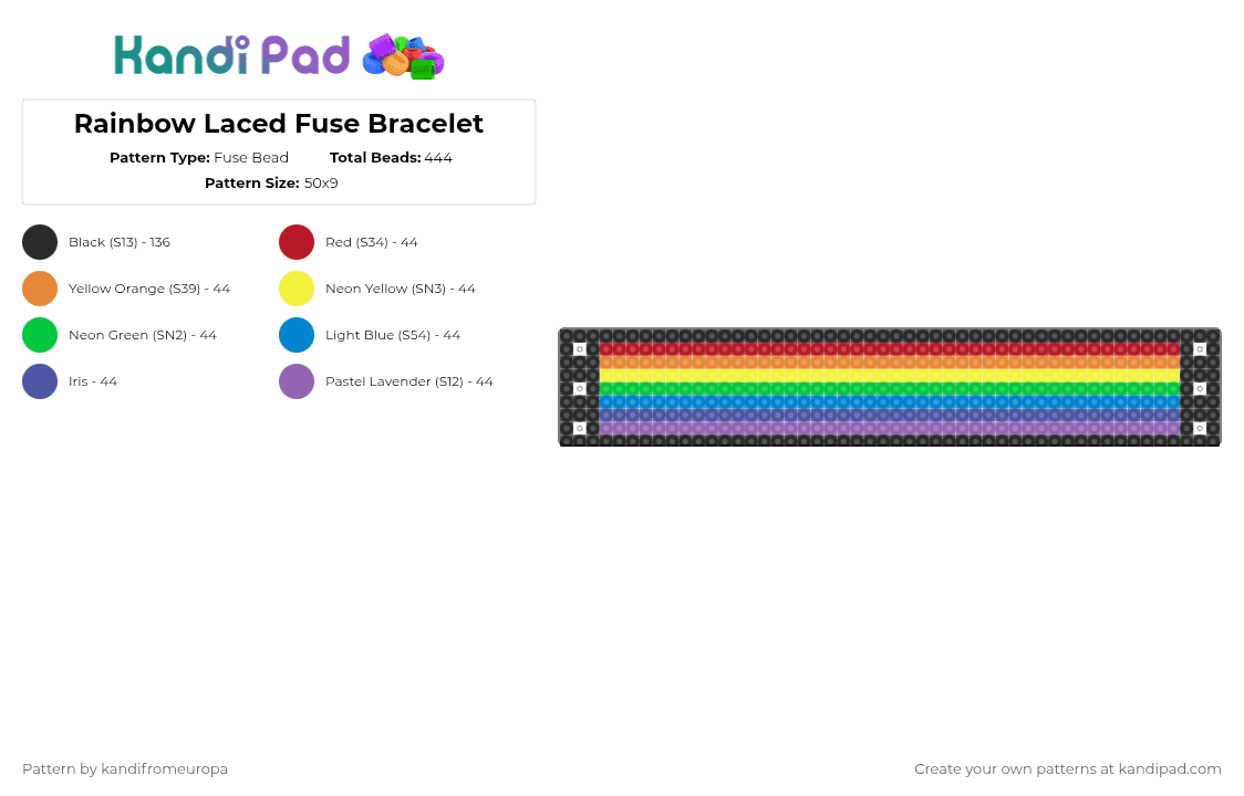 Rainbow Laced Fuse Bracelet - Fuse Bead Pattern by kandifromeuropa on Kandi Pad - orange,green,purple,colorful