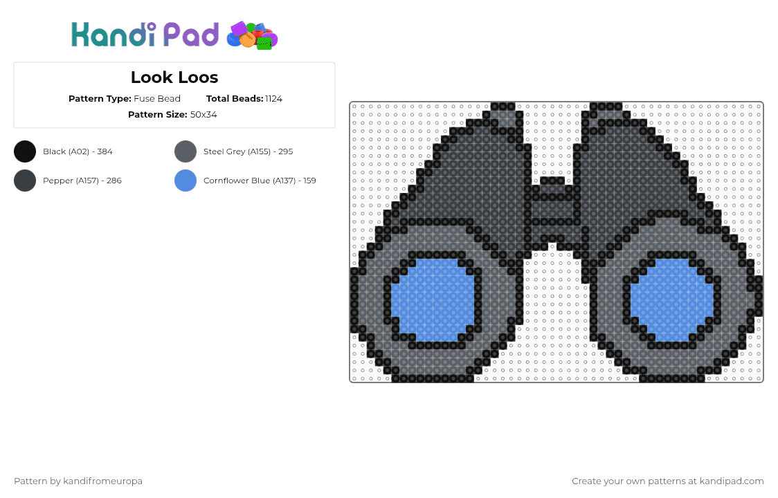 Look Loos - Fuse Bead Pattern by kandifromeuropa on Kandi Pad - gray,blue,cotdbinoculars,simple,kandi from europa