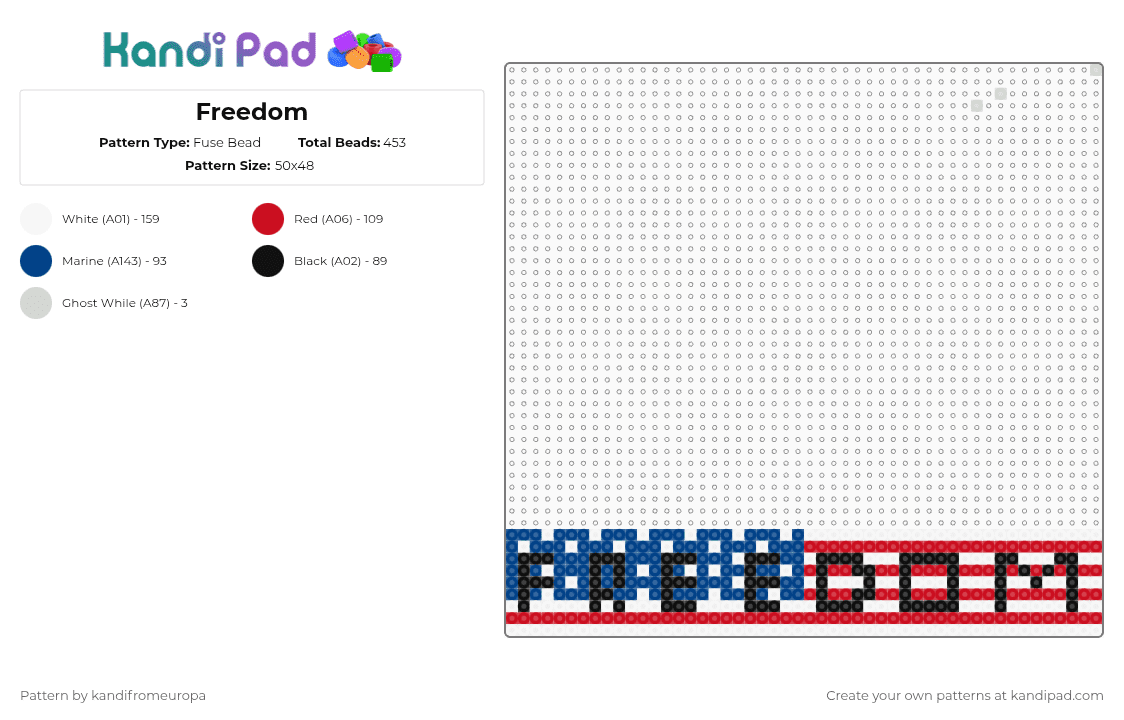 Freedom - Fuse Bead Pattern by kandifromeuropa on Kandi Pad - blue, red