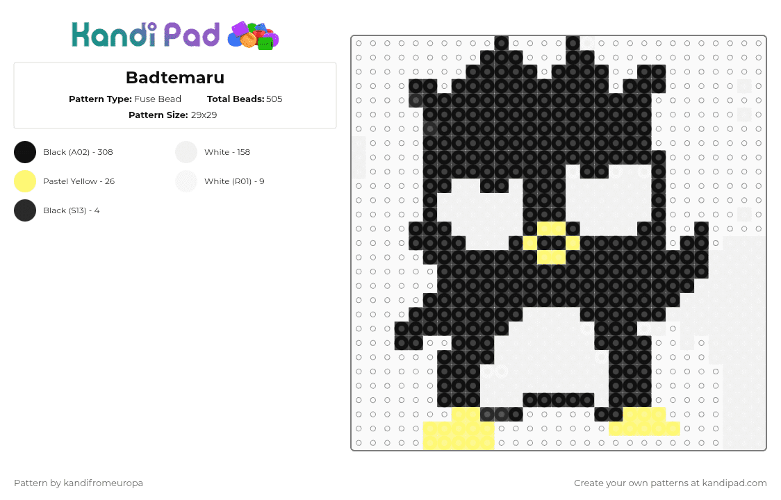 Badtemaru - Fuse Bead Pattern by kandifromeuropa on Kandi Pad - white