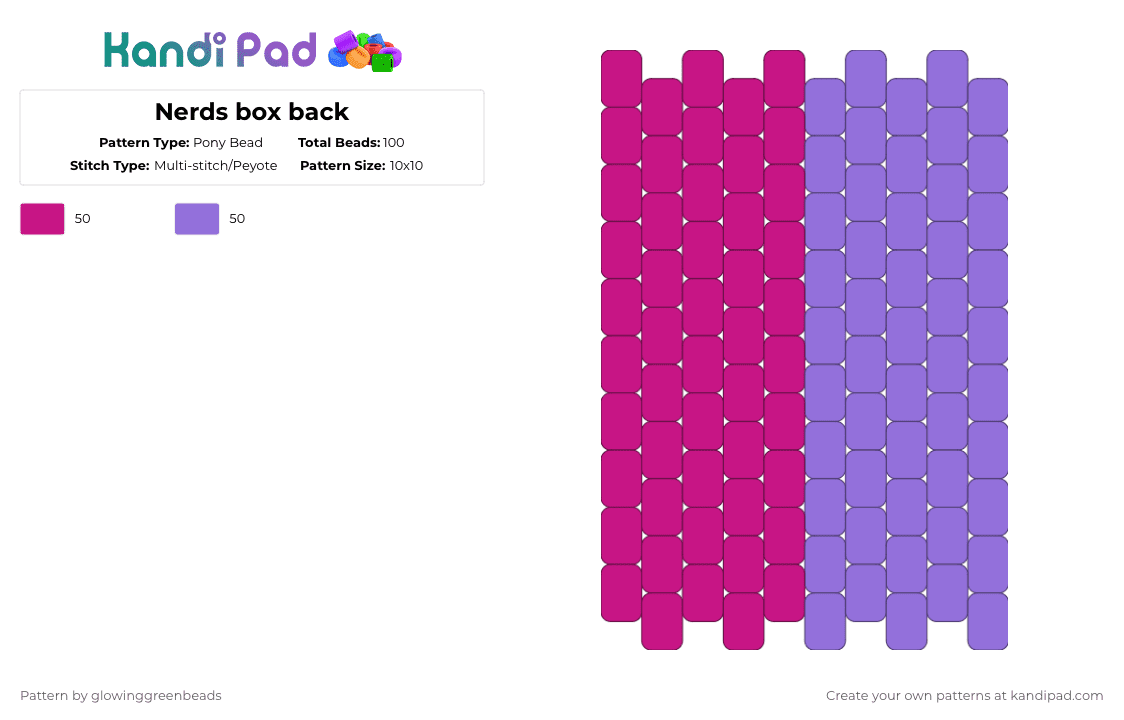Nerds box back - Pony Bead Pattern by glowinggreenbeads on Kandi Pad - pink,purple