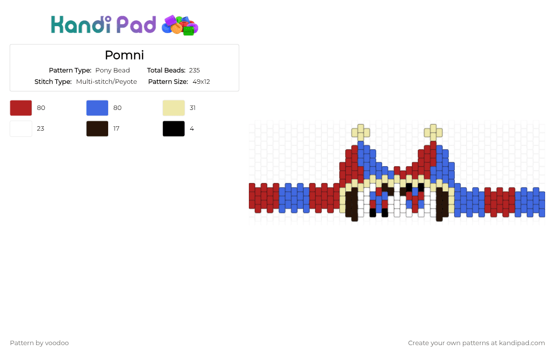 Pomni - Pony Bead Pattern by voodoo on Kandi Pad - red,blue