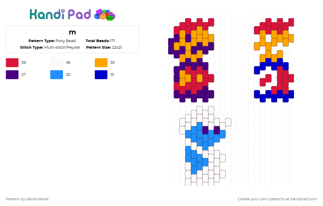 M Pony Bead Pattern - Kandi Pad | Kandi Patterns, Fuse Bead Patterns ...