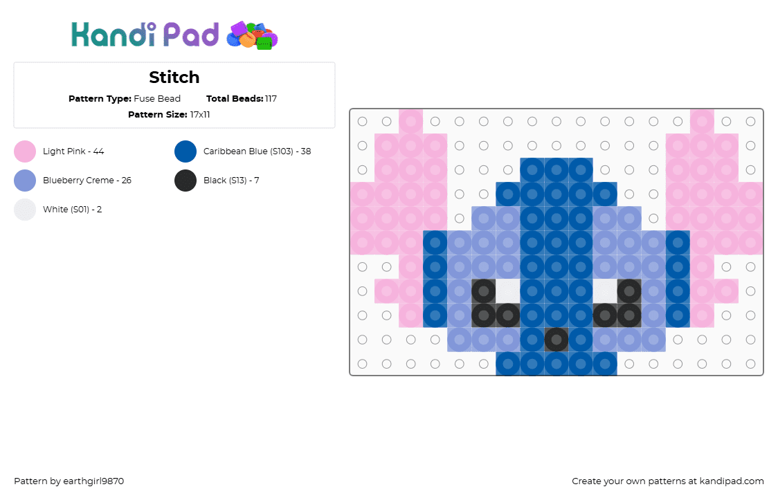 Stitch - Fuse Bead Pattern by earthgirl9870 on Kandi Pad - pink,blue