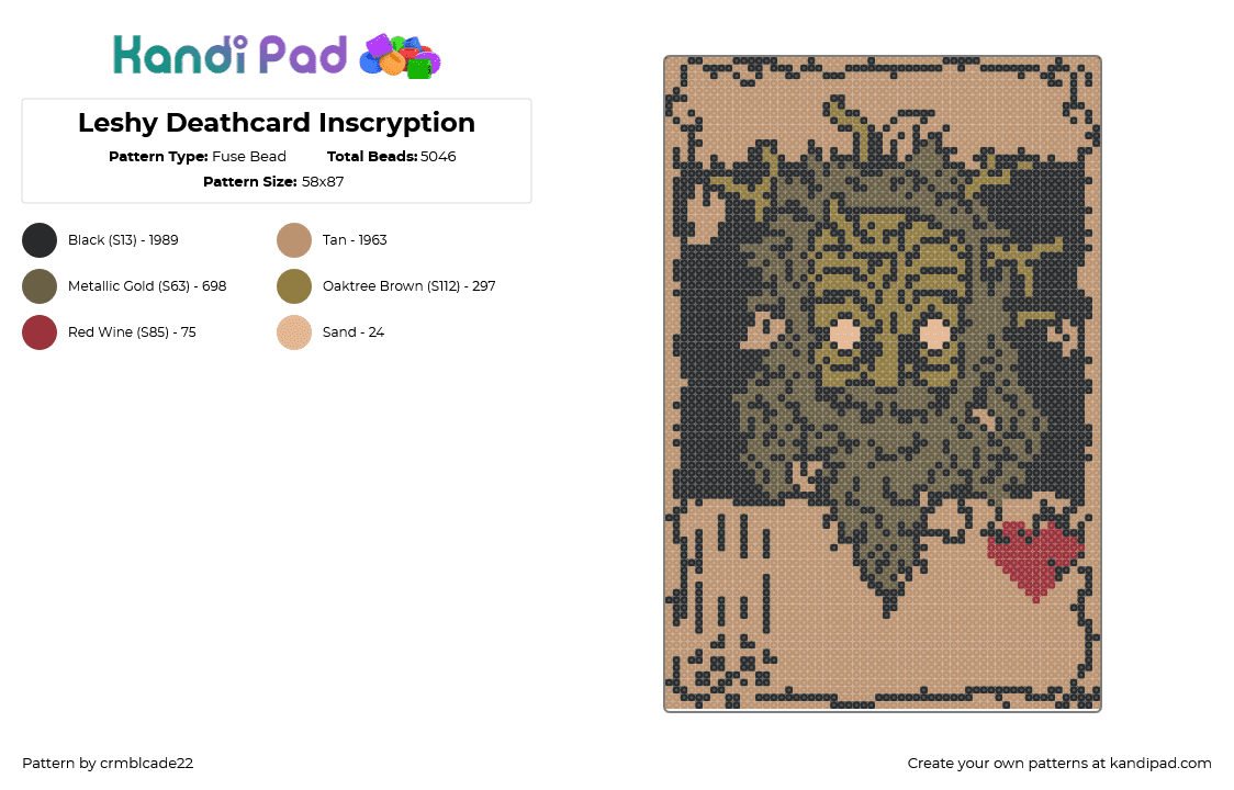 Leshy Deathcard Inscryption - Fuse Bead Pattern by crmblcade22 on Kandi Pad - beige,inscryption,leshy,card
