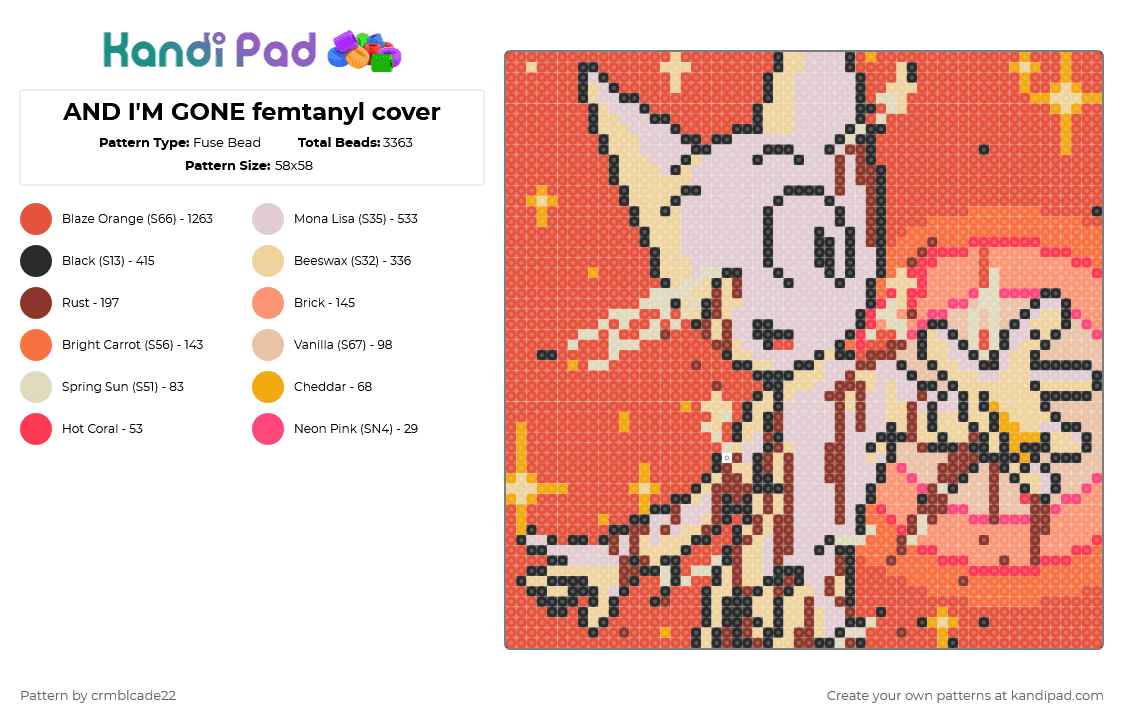 AND I\'M GONE femtanyl cover - Fuse Bead Pattern by crmblcade22 on Kandi Pad - femtanyl,music,song,cover