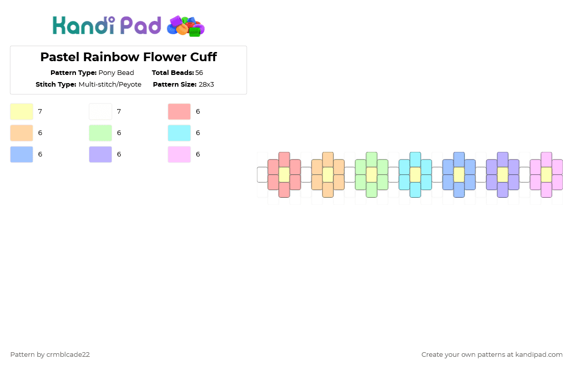 Pastel Rainbow Flower Cuff - Pony Bead Pattern by crmblcade22 on Kandi Pad - beige,yellow,light blue,pink,flower,rainbow,pastel