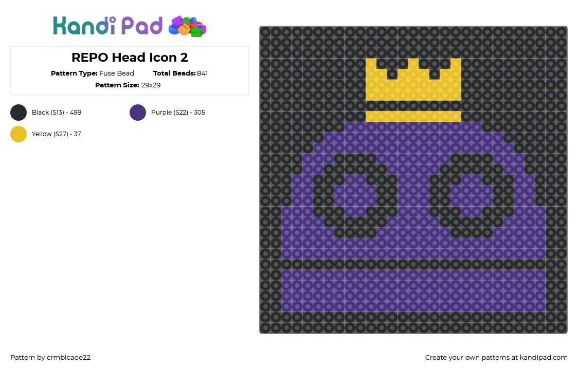 REPO Head Icon 2 - Fuse Bead Pattern by crmblcade22 on Kandi Pad - purple,repo,crown,king