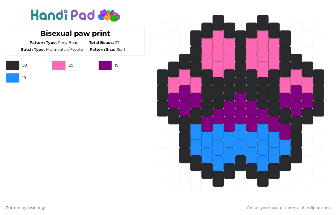 Bisexual paw print - Pony Bead Pattern by rosiebugs on Kandi Pad - pink,light blue