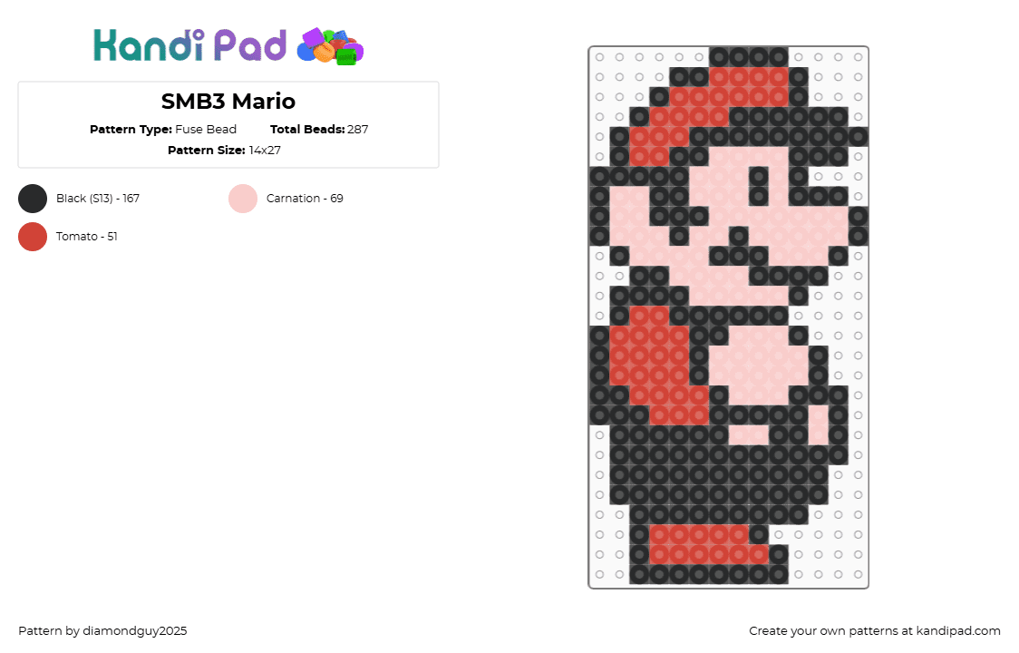 SMB3 Mario - Fuse Bead Pattern by diamondguy2025 on Kandi Pad - red,beige