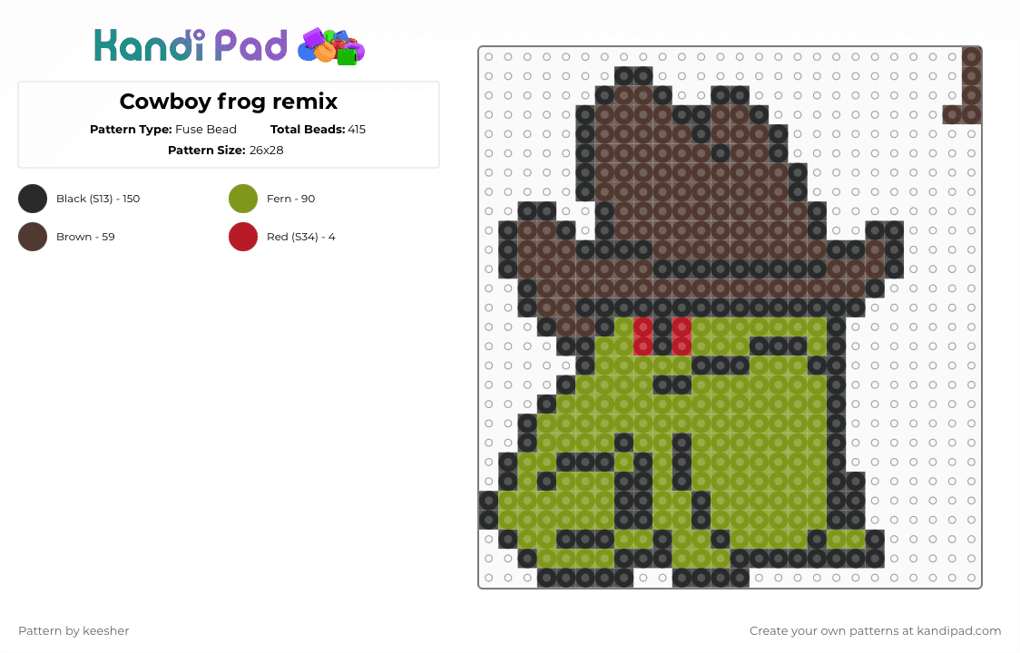 Cowboy frog remix - Fuse Bead Pattern by keesher on Kandi Pad - brown,gold