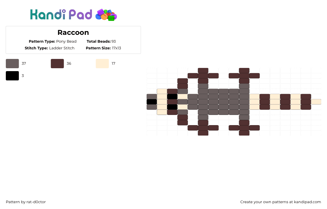 Raccoon - Pony Bead Pattern by rat-d0ctor on Kandi Pad - gray,brown,raccoon