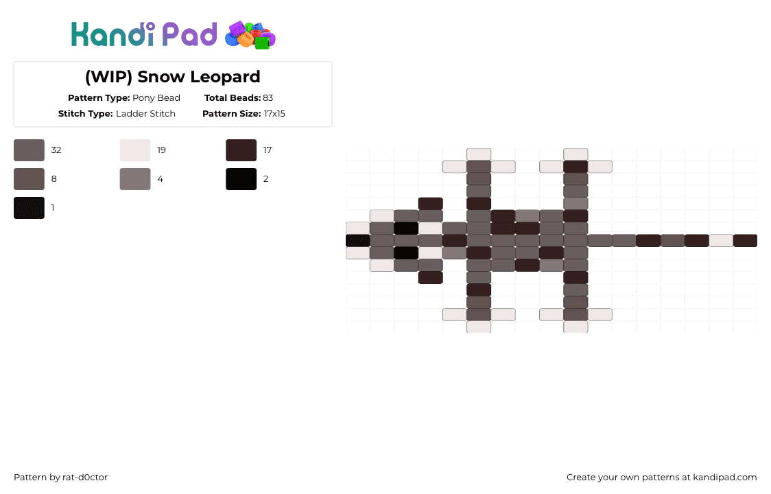 Snow Leopard - Pony Bead Pattern by rat-d0ctor on Kandi Pad - gray,brown,snow leopard