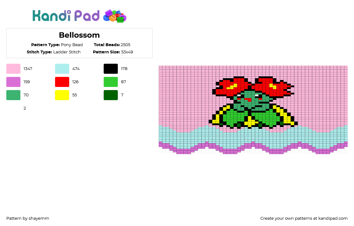 Bellossom - Pony Bead Pattern by shayemm on Kandi Pad - pink,light blue
