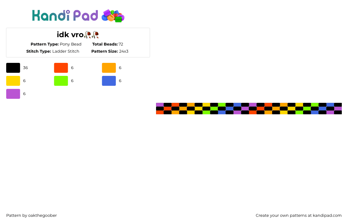 idk vro🥀🥀 - Pony Bead Pattern by oakthegoober on Kandi Pad - black,orange,green,pink,colorful