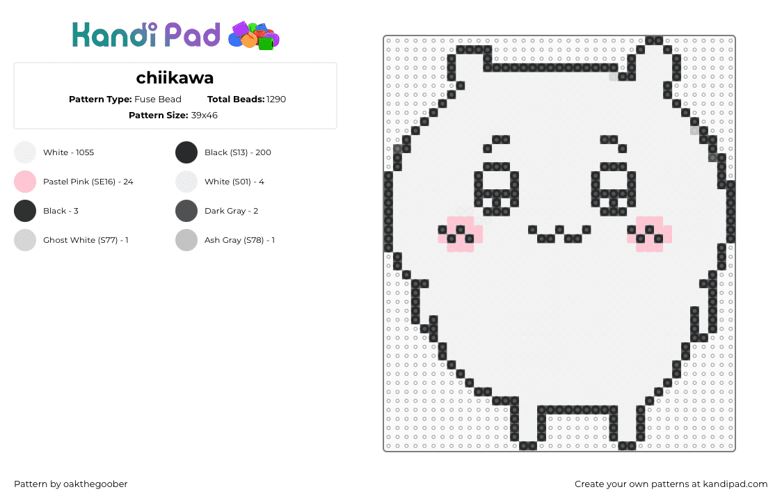 chiikawa - Fuse Bead Pattern by oakthegoober on Kandi Pad - white,pink
