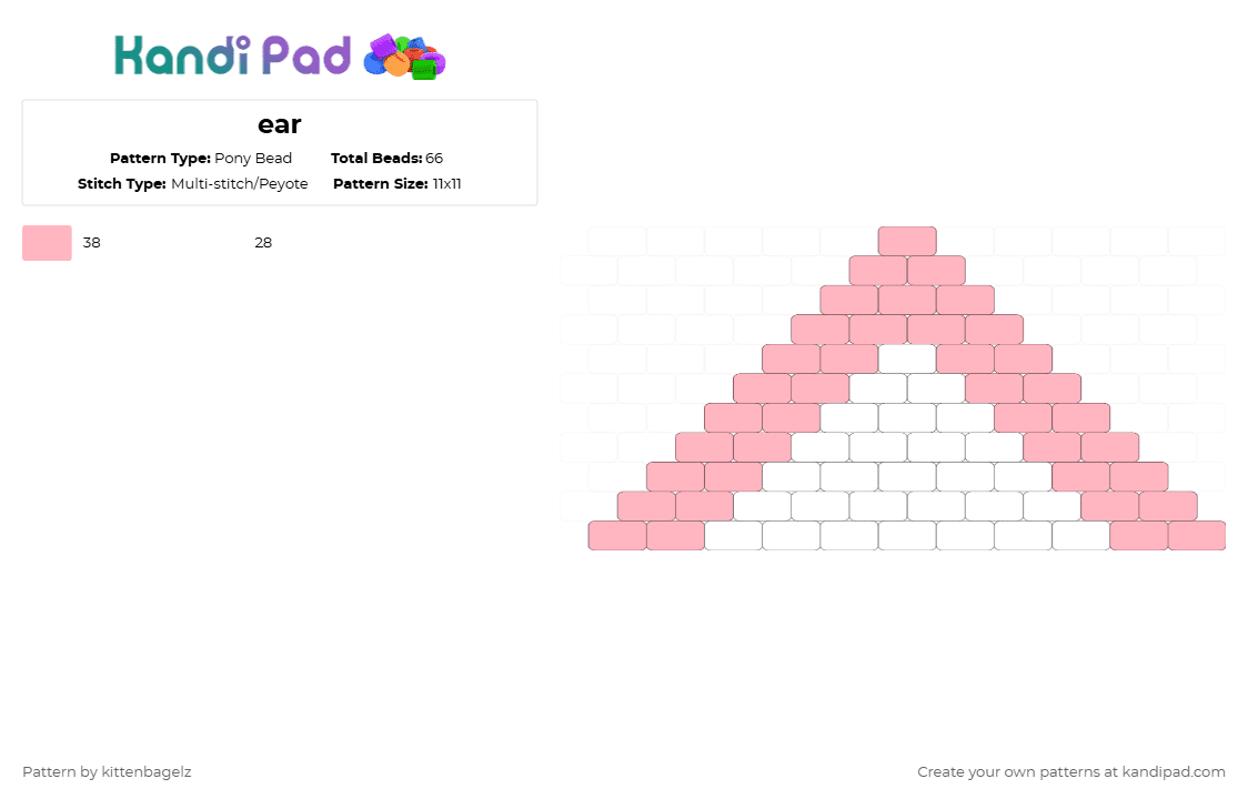 ear - Pony Bead Pattern by kittenbagelz on Kandi Pad - white,pink