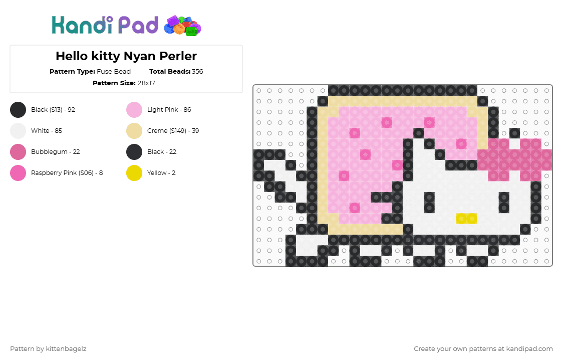 Hello kitty Nyan Perler - Fuse Bead Pattern by kittenbagelz on Kandi Pad - pink