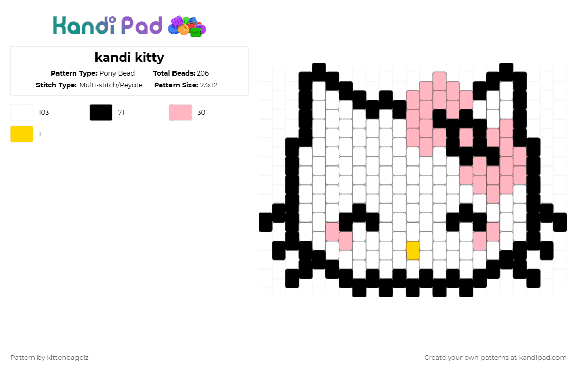 kandi kitty - Pony Bead Pattern by kittenbagelz on Kandi Pad - white,pink