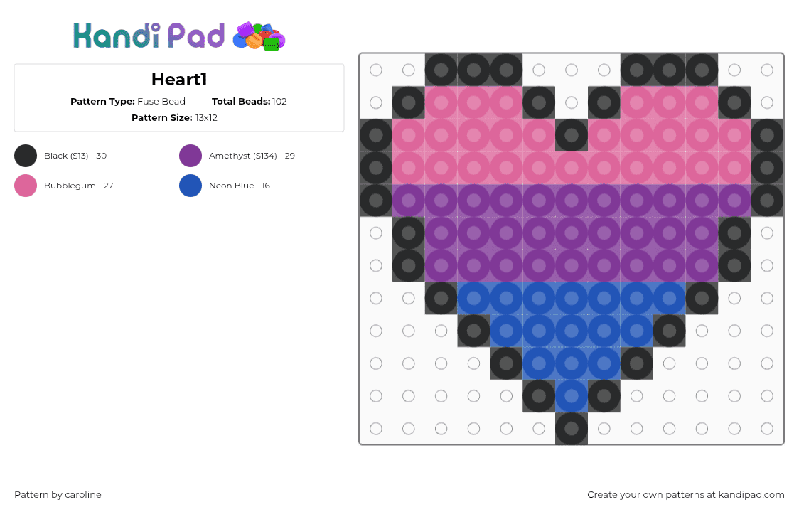 Heart1 - Fuse Bead Pattern by caroline on Kandi Pad - pink