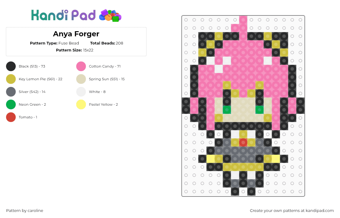 Anya Forger - Fuse Bead Pattern by caroline on Kandi Pad - pink,yellow